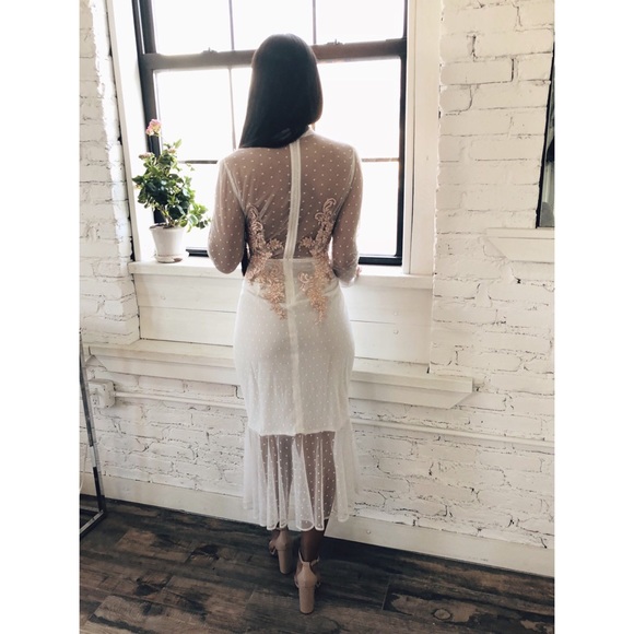 Bridal Shower Engagement Party Wedding Dress With Rose Gold Appliqués Swiss Dot - Picture 4 of 5